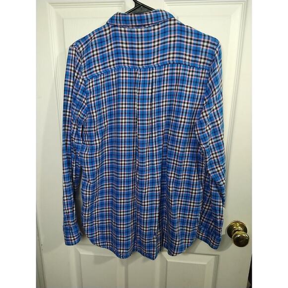 Gap Woman M Shirt Plaid Boyfriend Fit Blue Casual Collared Button Flannel - Picture 8 of 8